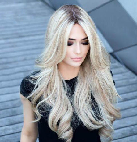 Wholesale Middle-parted gradient yellow long curly hair women's big wave rose net wig